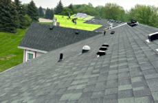 Town home roof replacement in progress with Apple Roofing synthetic underlayment.
